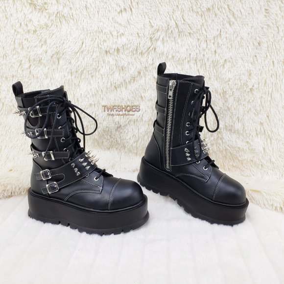 Men's Spiked Strap Goth Punk Platform Boots Slacker 165 - Picture 4 of 16